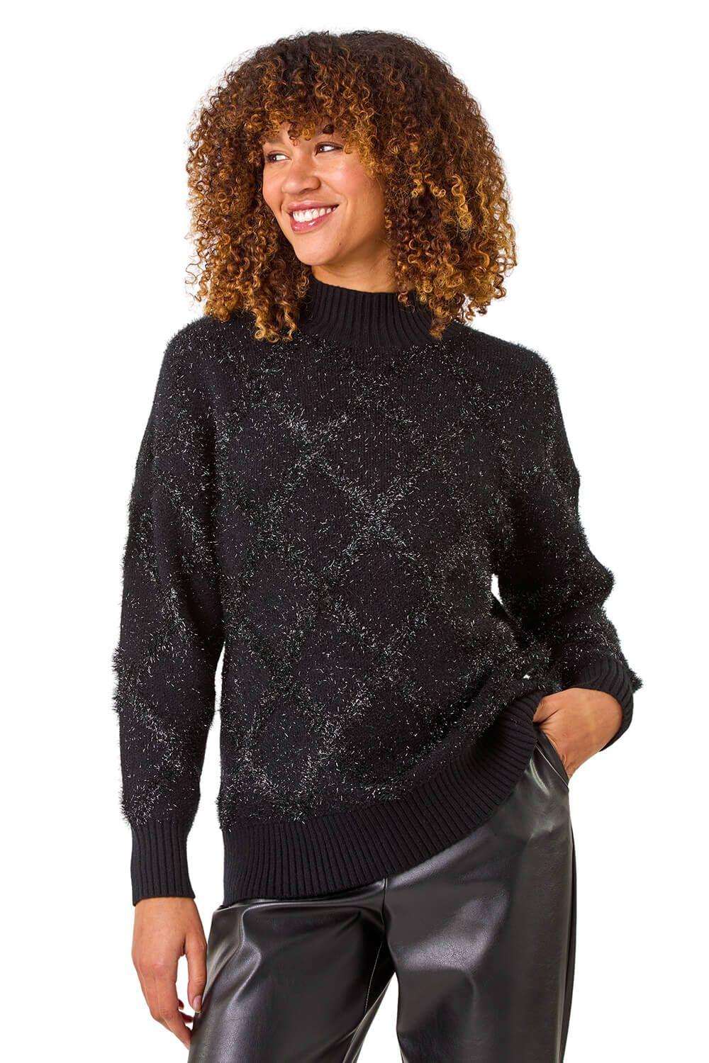 Diamond Print Tinsel High Neck Jumper by ROMAN