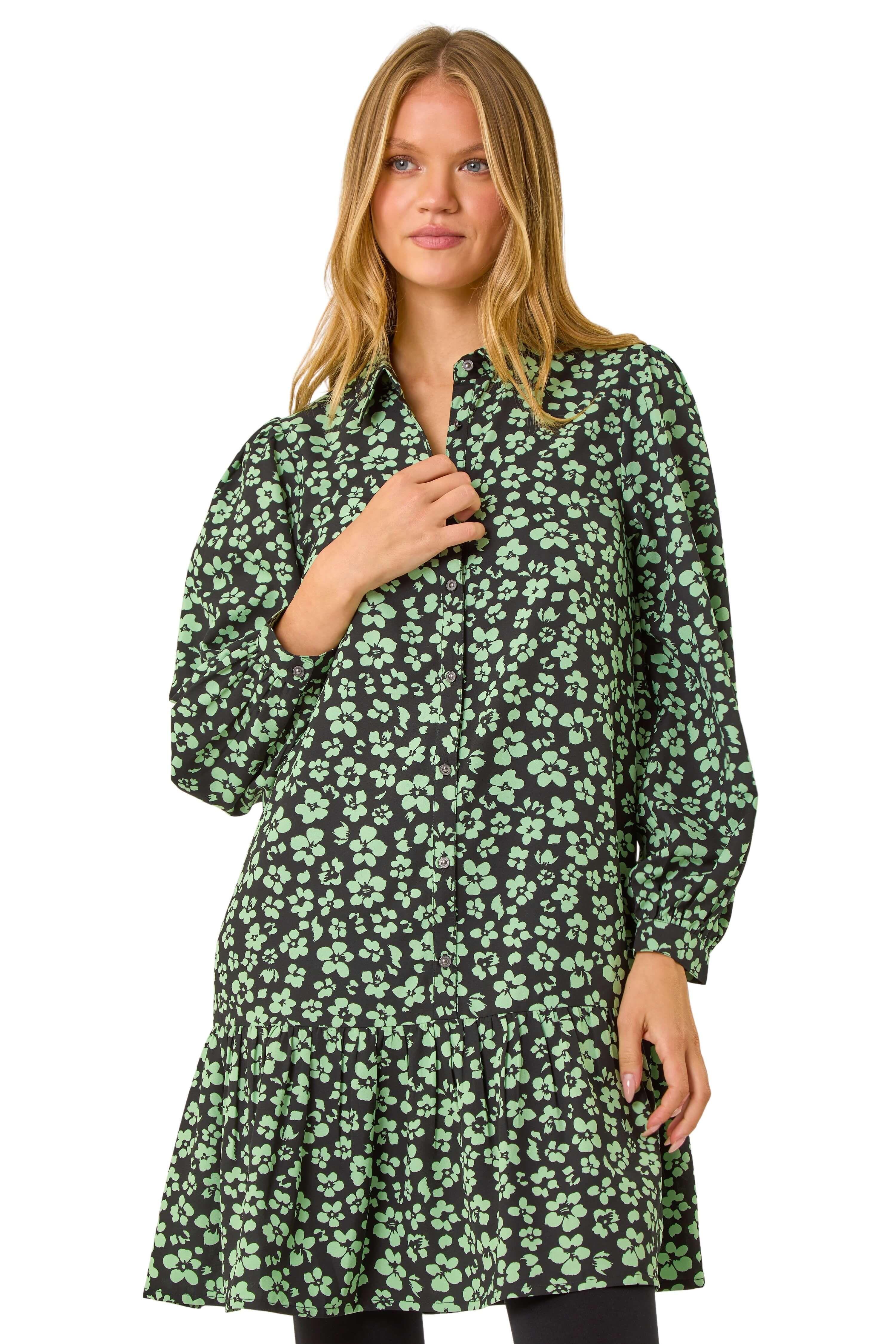 Ditsy Floral Button Detail Shirt Dress by ROMAN
