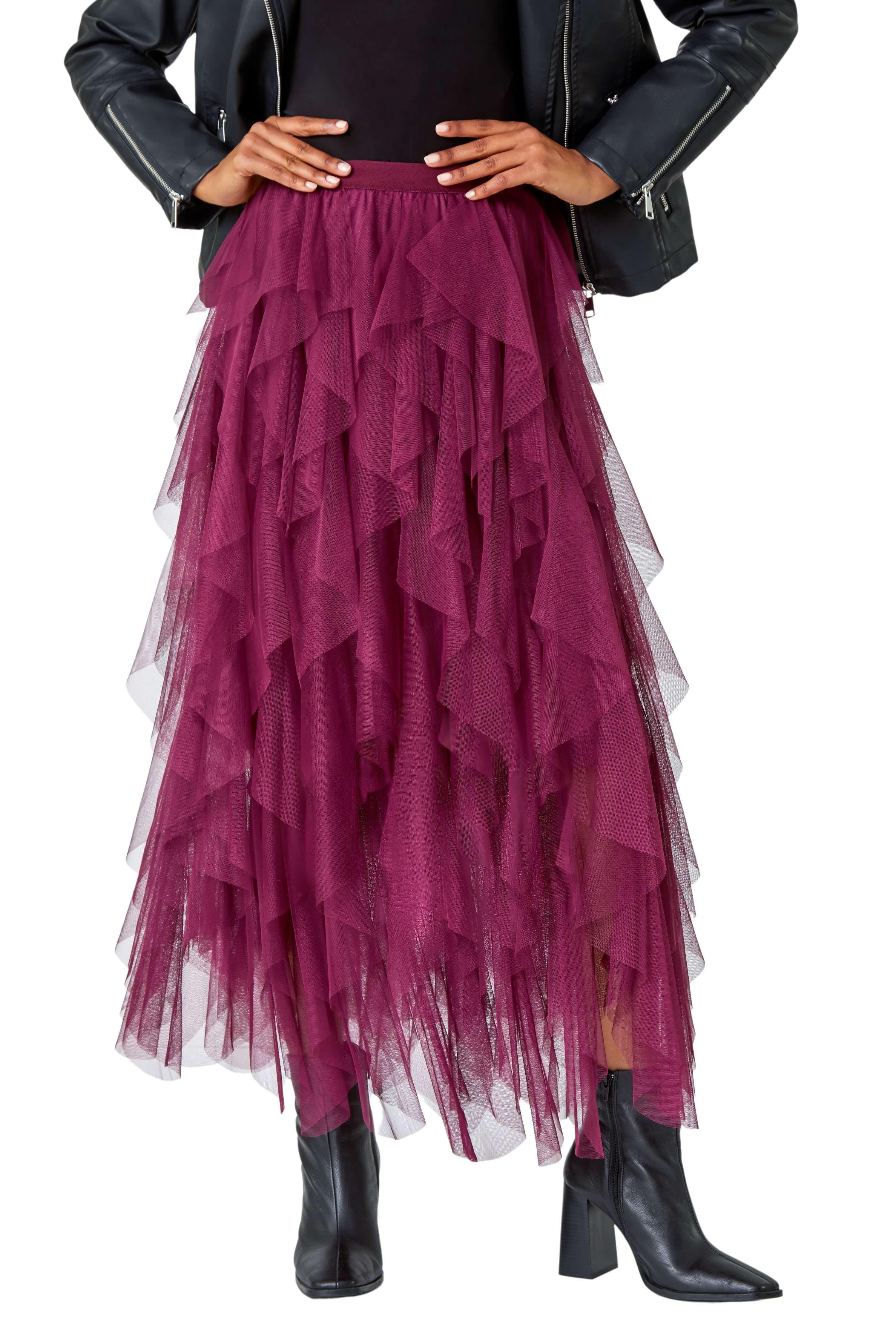 Elastic Waist Mesh Layered A Line Skirt by ROMAN