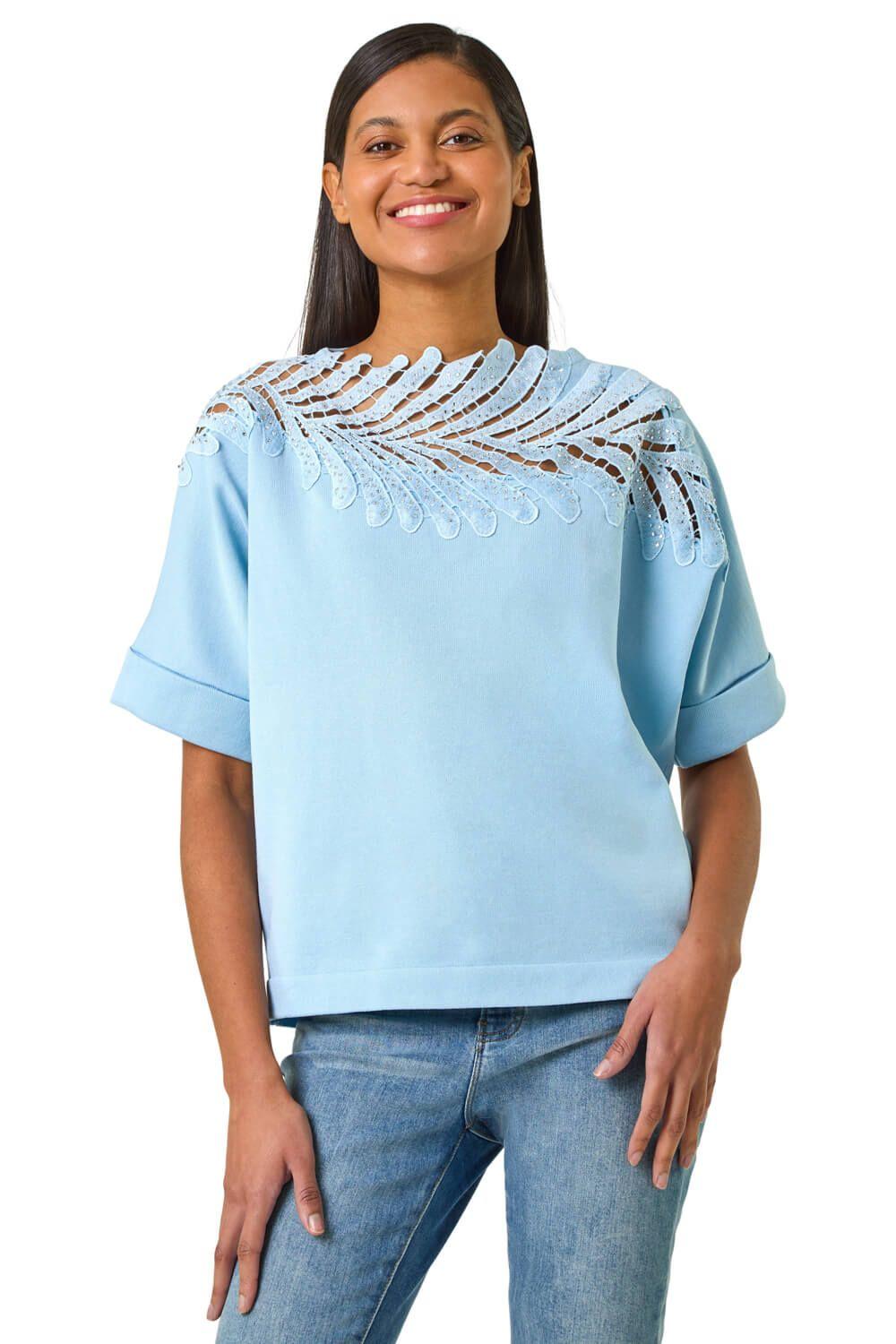 Embellished Short Sleeve Knit Top by ROMAN