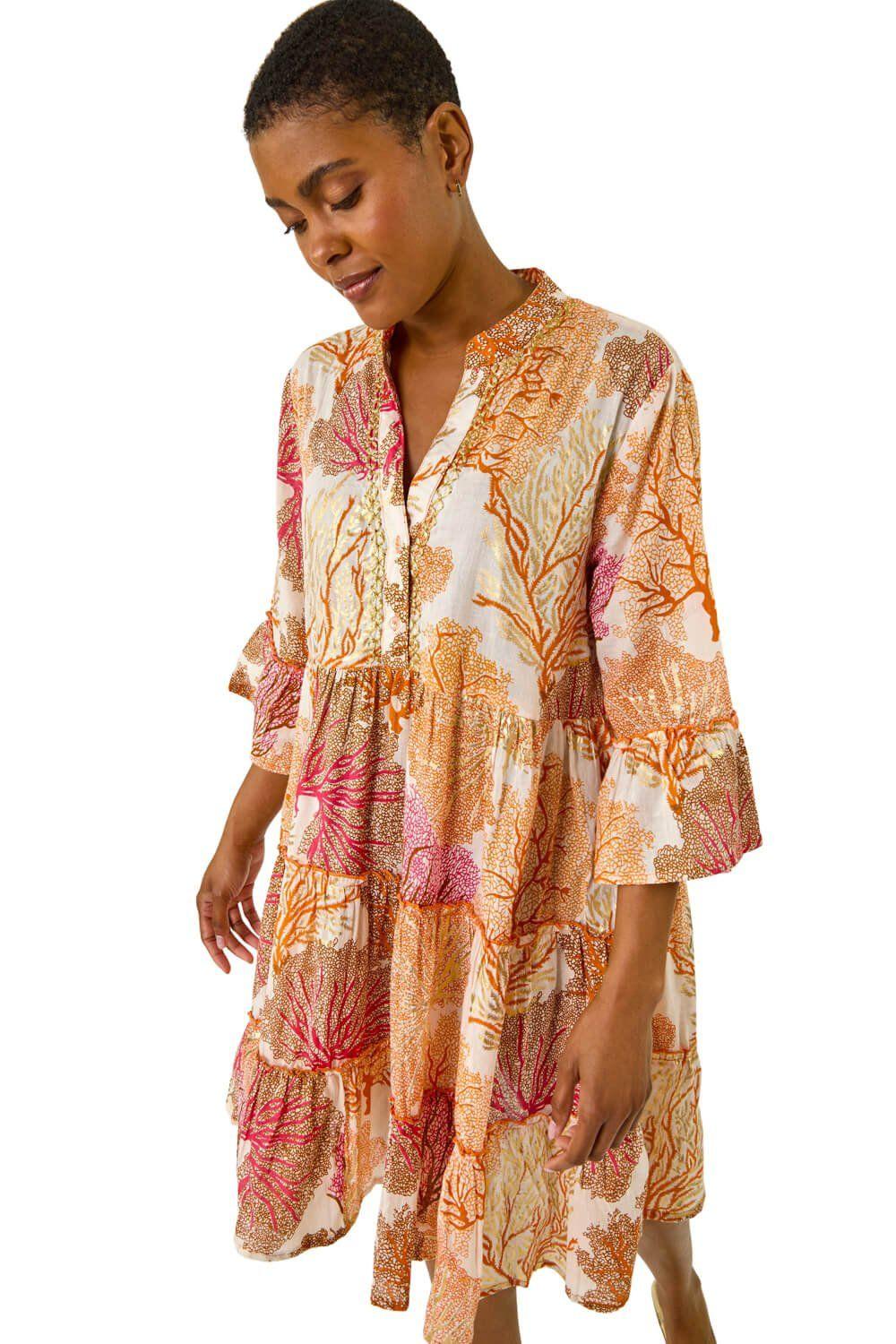 Embroidered Cotton Printed Frill Smock Dress by ROMAN