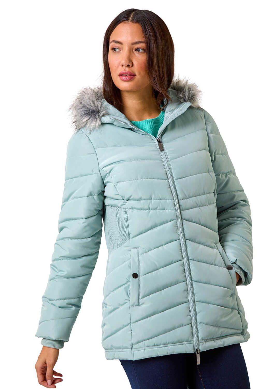 Faux Fur Hooded Quilt Coat by ROMAN