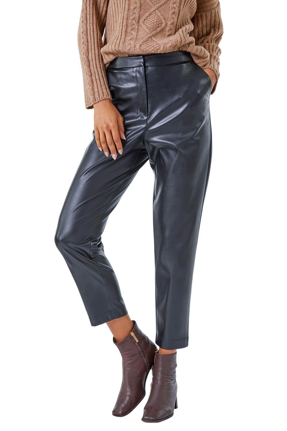 Faux Leather Straight Leg Trousers by ROMAN