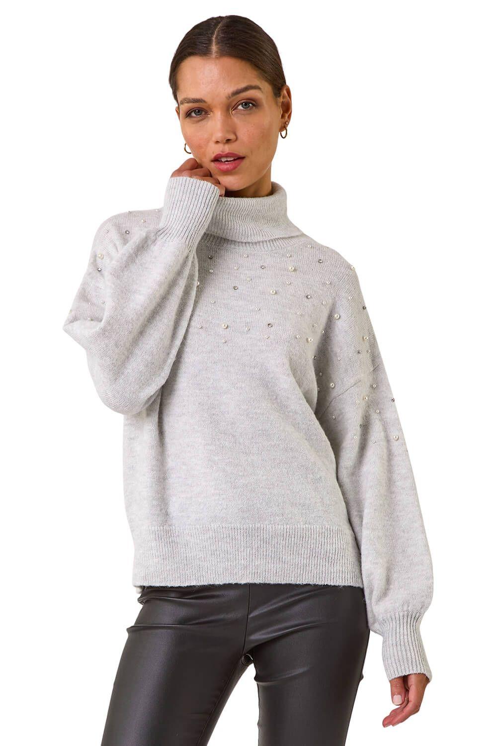 Faux Pearl Roll Neck Knit Jumper by ROMAN