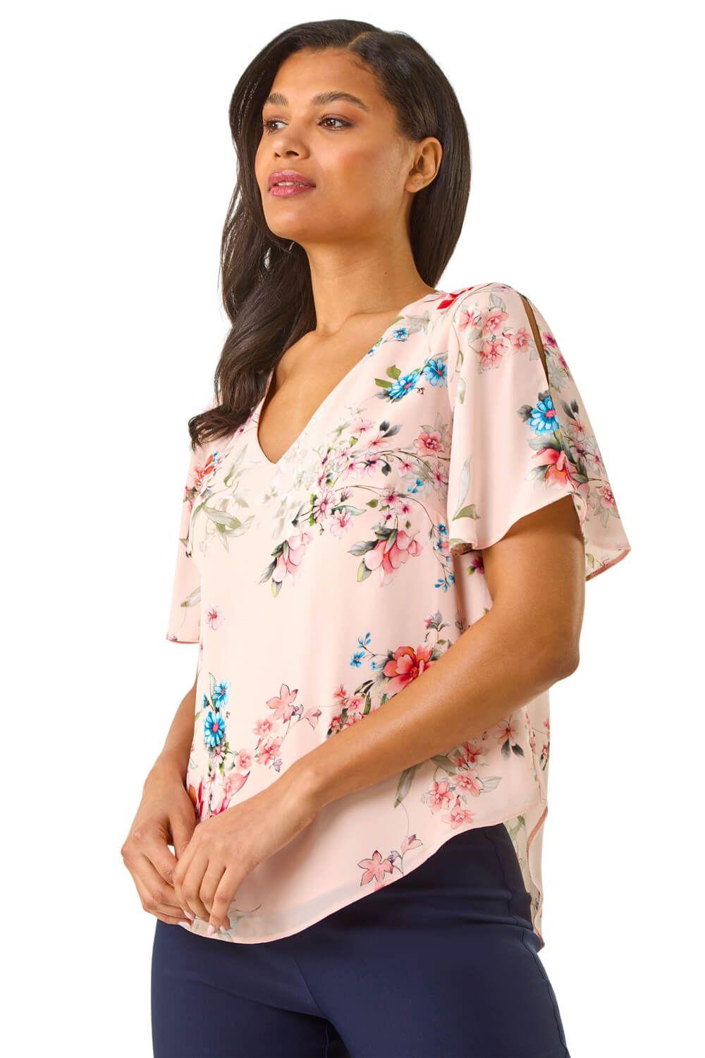 Floral Angel Sleeve Top by ROMAN