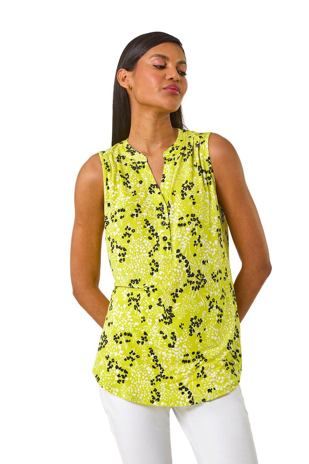 Floral Buttoned Stretch Vest Top by ROMAN