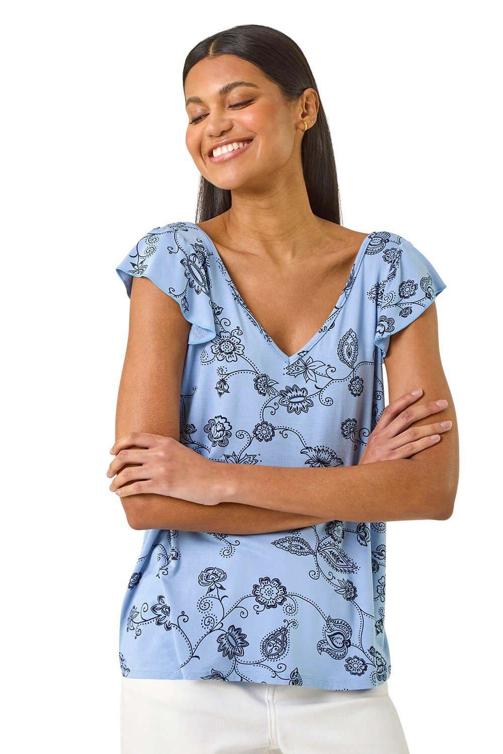 Floral Frill Shoulder Vest Top by ROMAN
