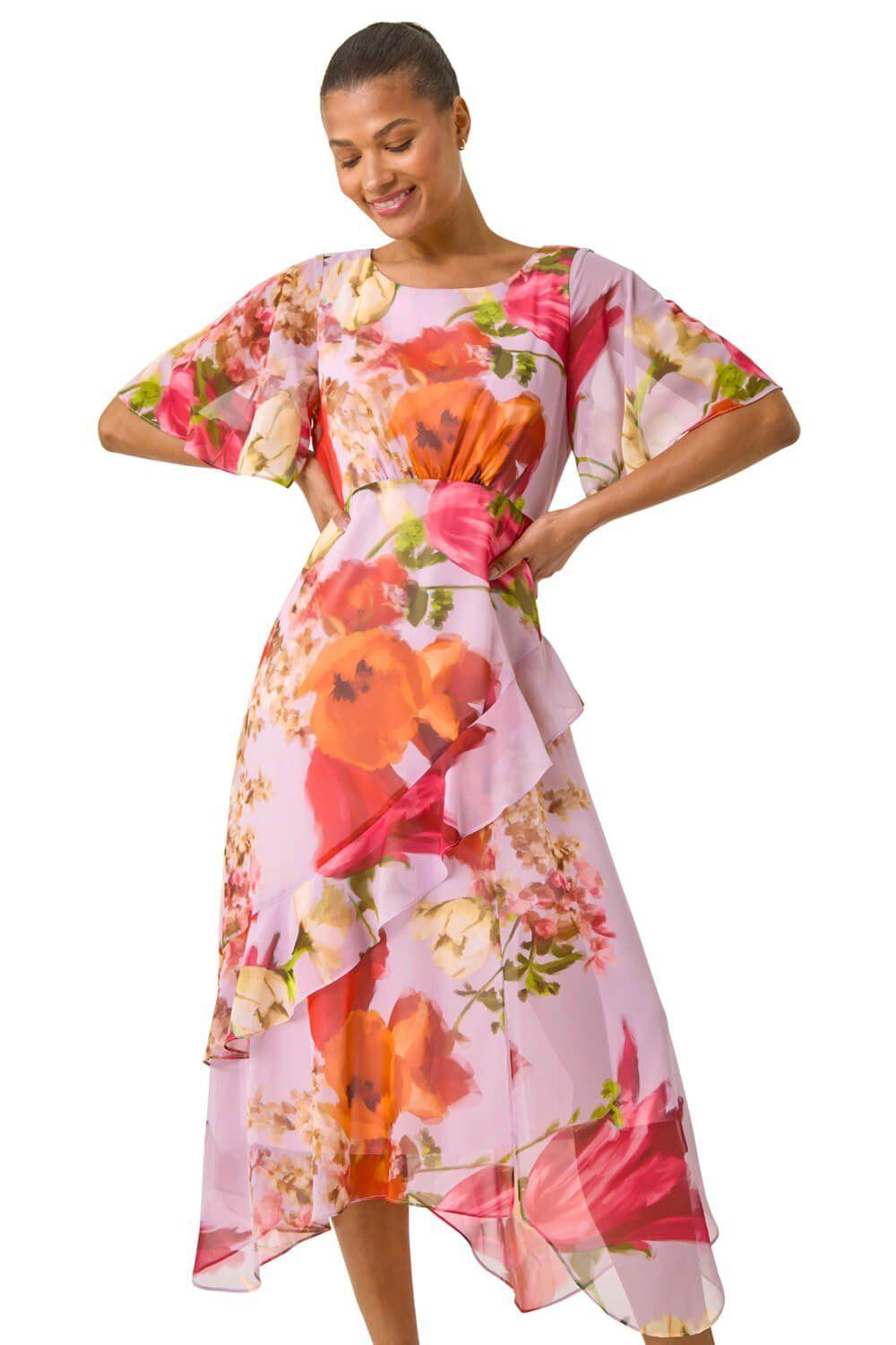 Floral Painted Frill Midi Dress by ROMAN