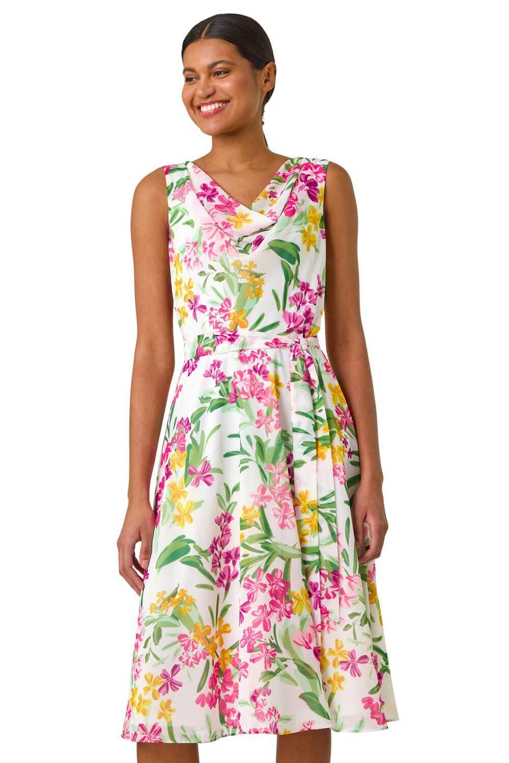 Floral Print Cowl Neck Dress by ROMAN