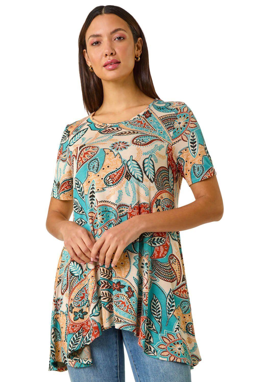 Floral Print Hanky Hem Tunic Top by ROMAN
