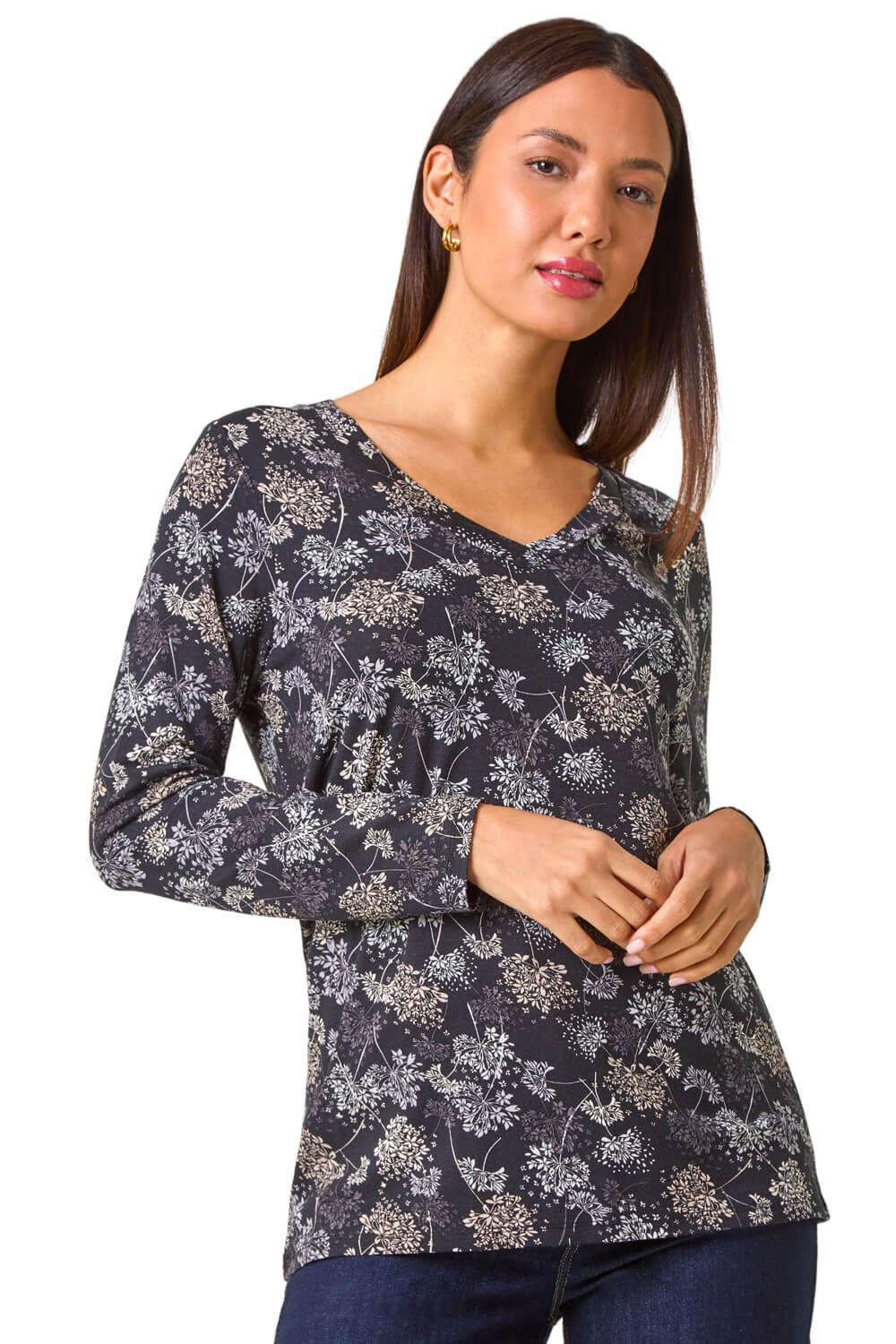 Floral Print Relaxed Stretch Top by ROMAN