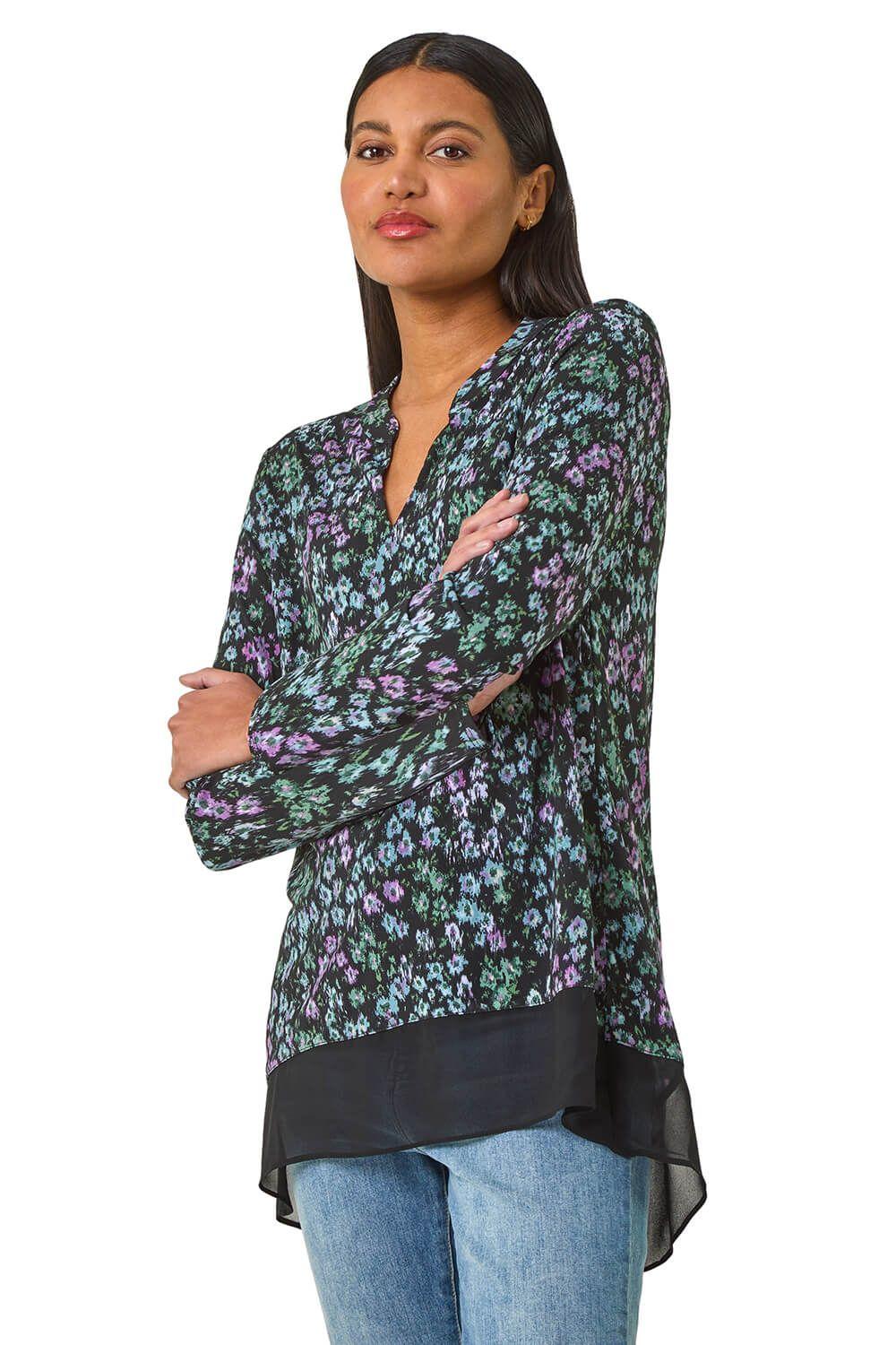 Floral Print V-Neck Tunic Top by ROMAN