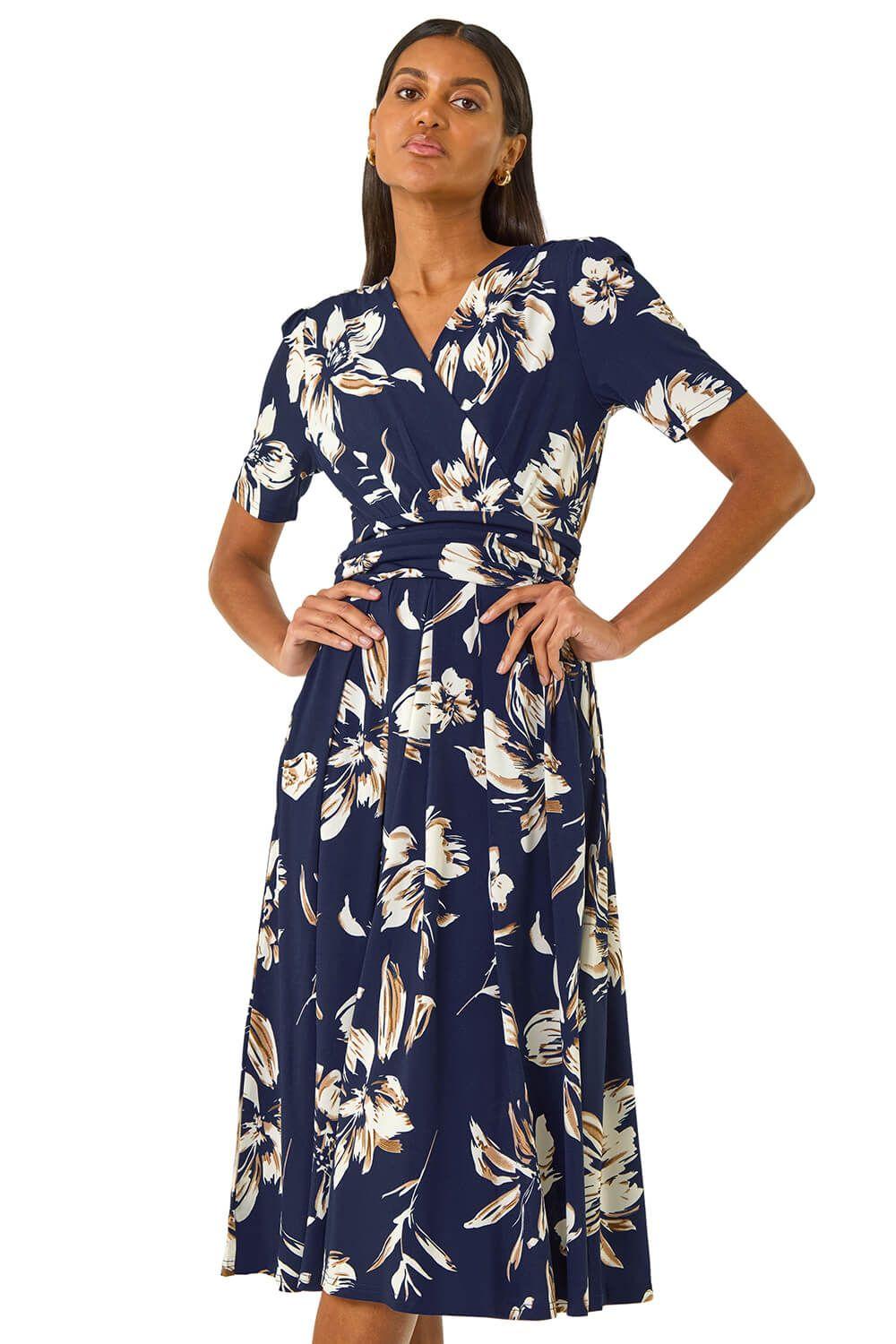 Floral Wrap Midi Dress by ROMAN