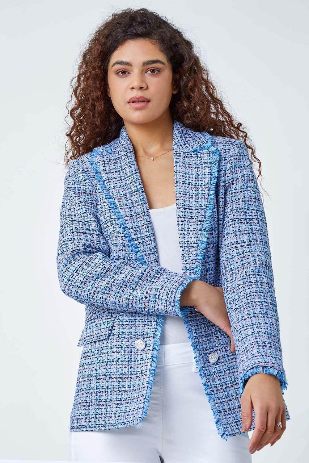 Frayed Edge Boucle Check Jacket by ROMAN