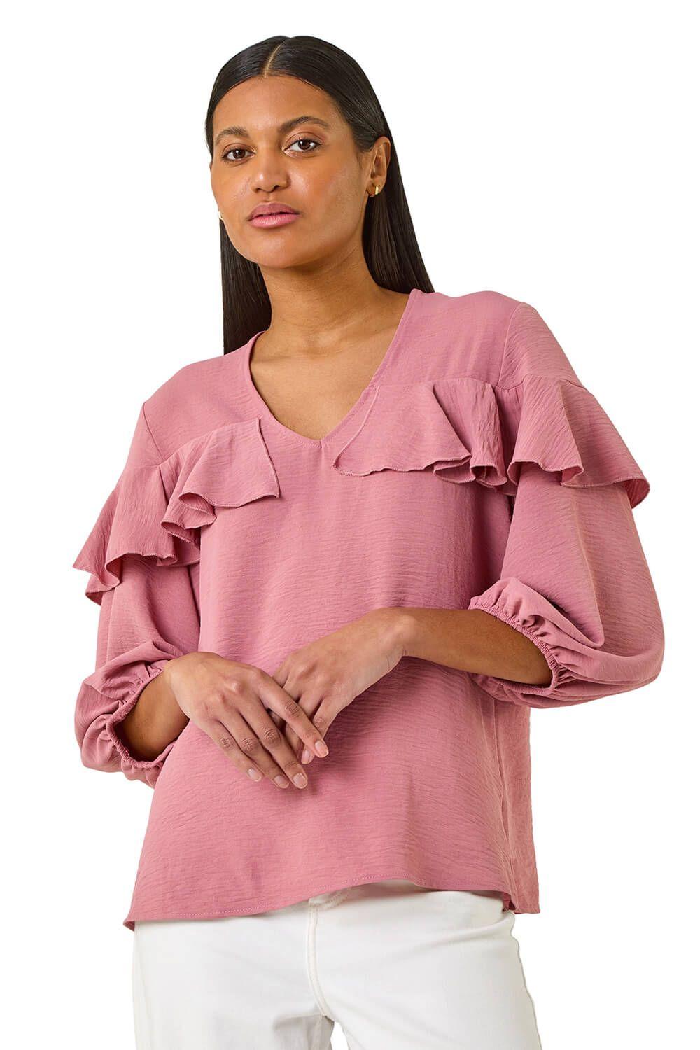 Frill Front Woven Top by ROMAN