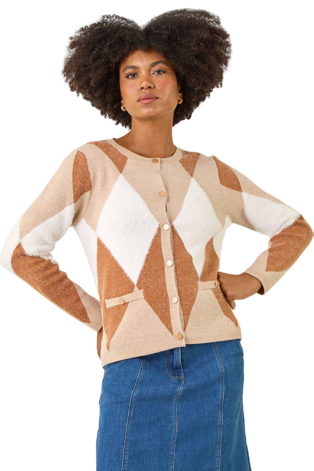 Geometric Buttoned Knit Cardigan by ROMAN