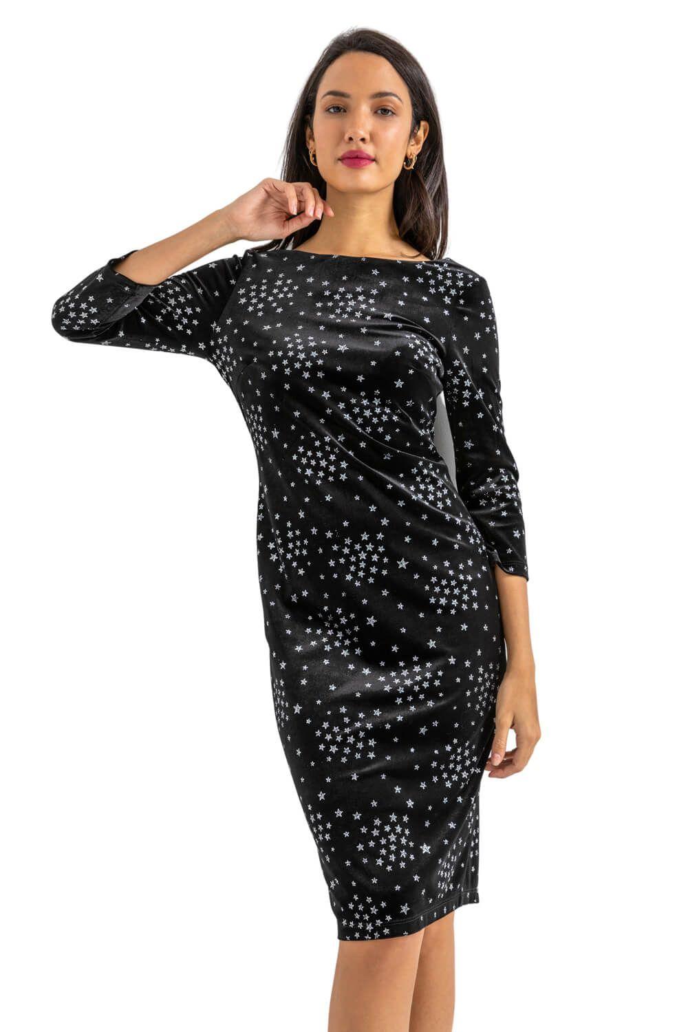 Glitter Star Print Velvet Shift Dress by ROMAN