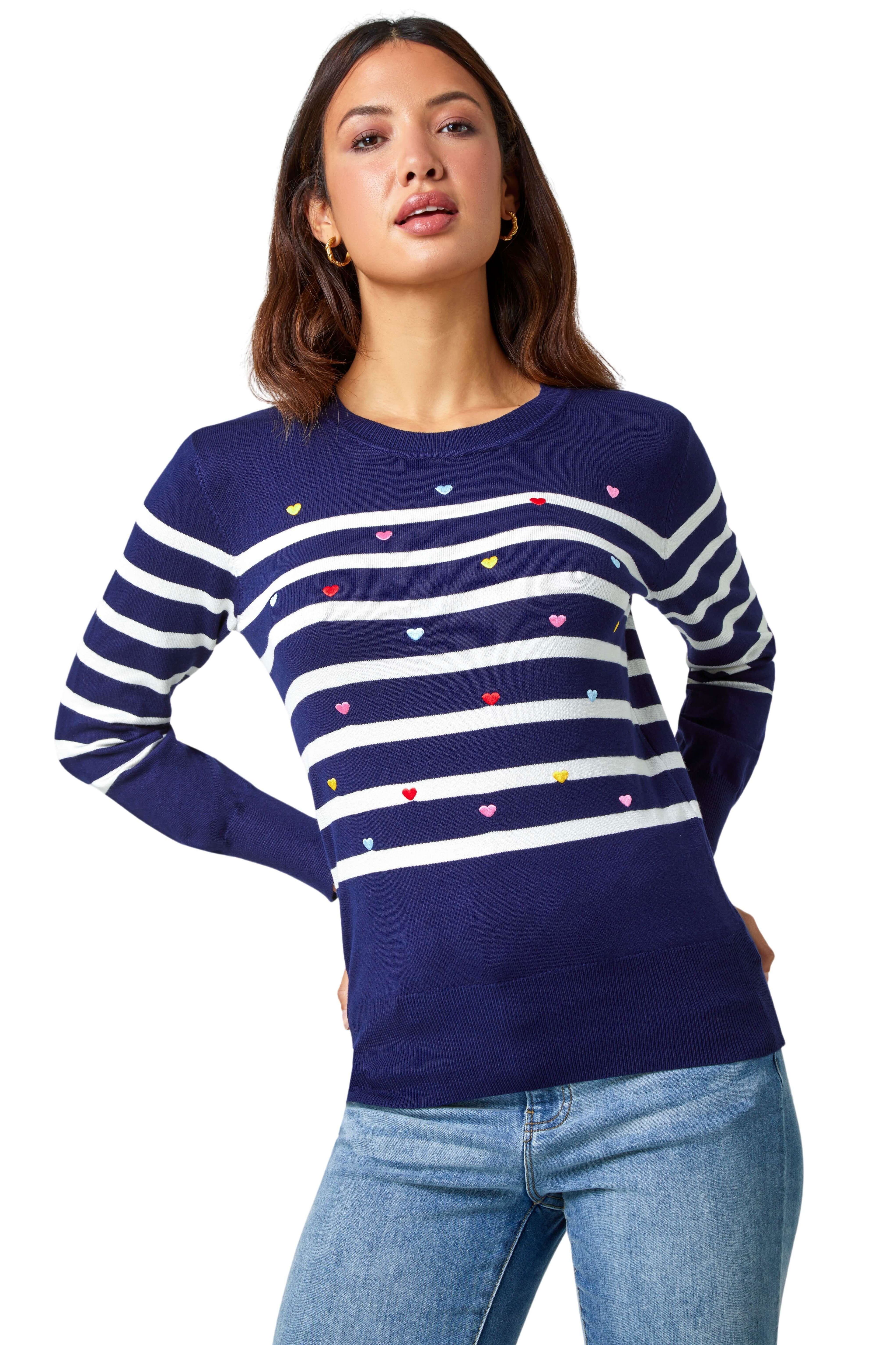 Heart Embroidered Stripe Jumper by ROMAN