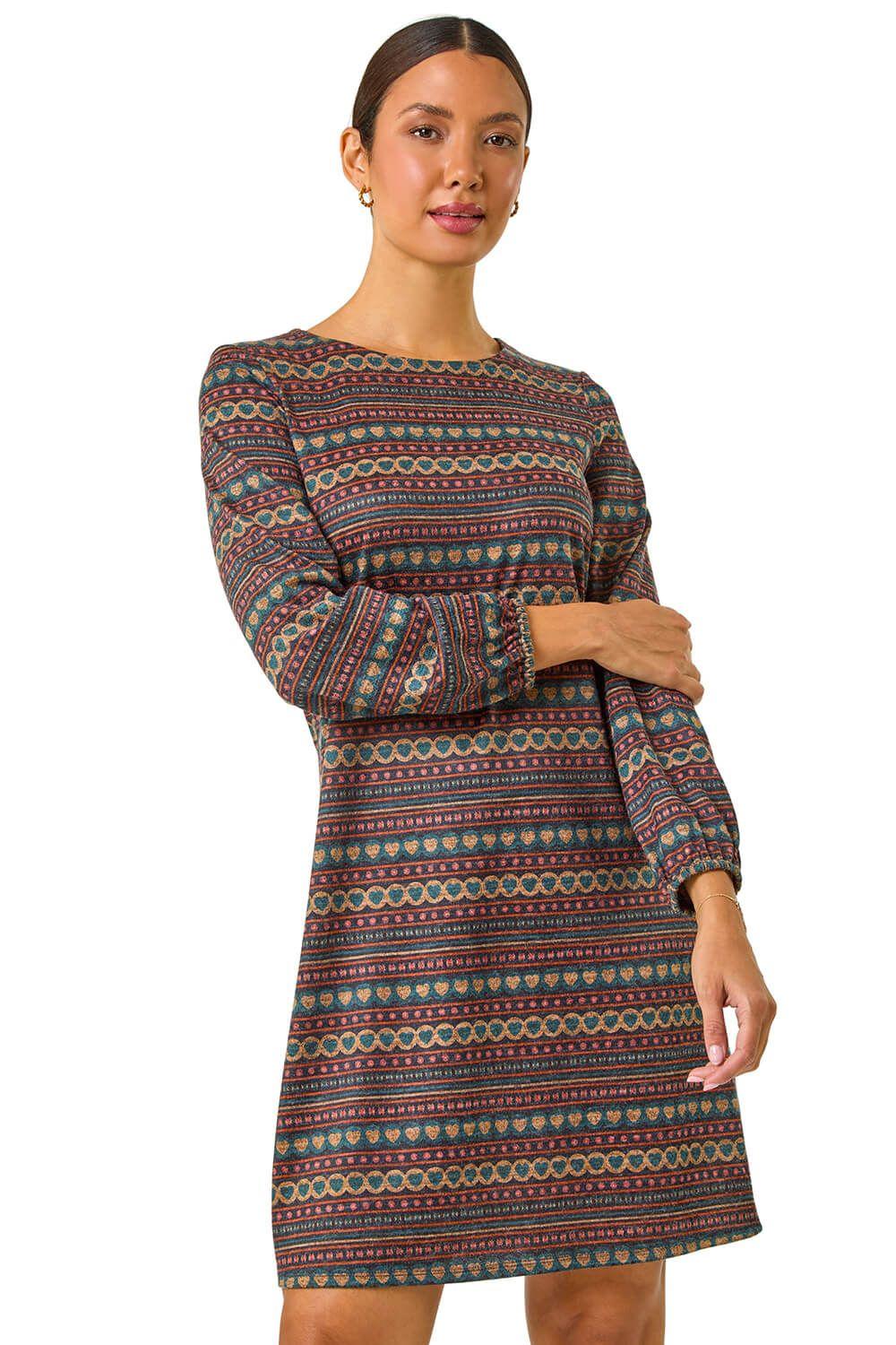Heart Print Swing Stretch Dress by ROMAN