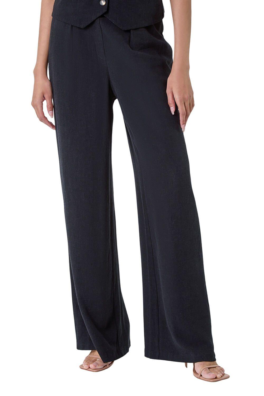 Linen Mix Wide Leg Trousers by ROMAN