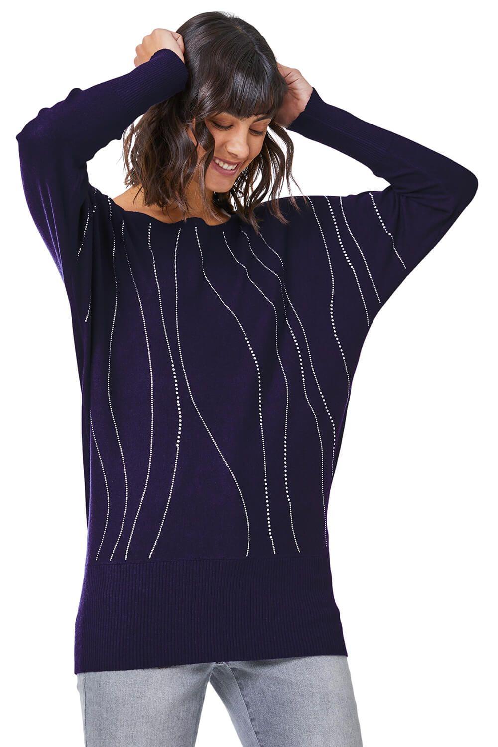 Longline Embellished Linear Print Jumper by ROMAN