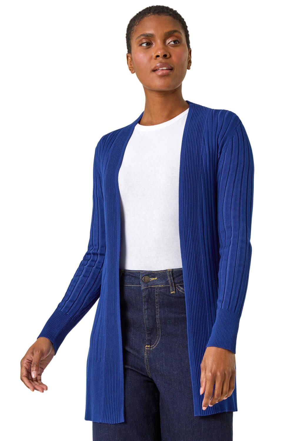 Longline Stretch Ribbed Cardigan by ROMAN