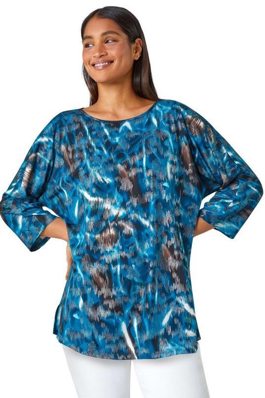 Metallic Abstract Print Oversized Tunic T-Shirt by ROMAN Metallic Abstract Print Oversized Tunic T-Shirt by ROMAN