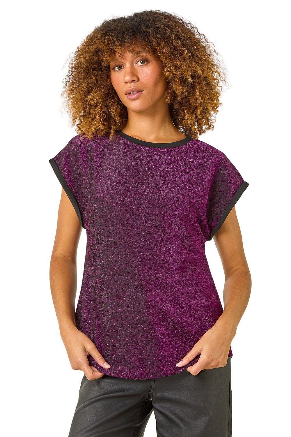 Metallic Glitter Stretch T-Shirt by ROMAN