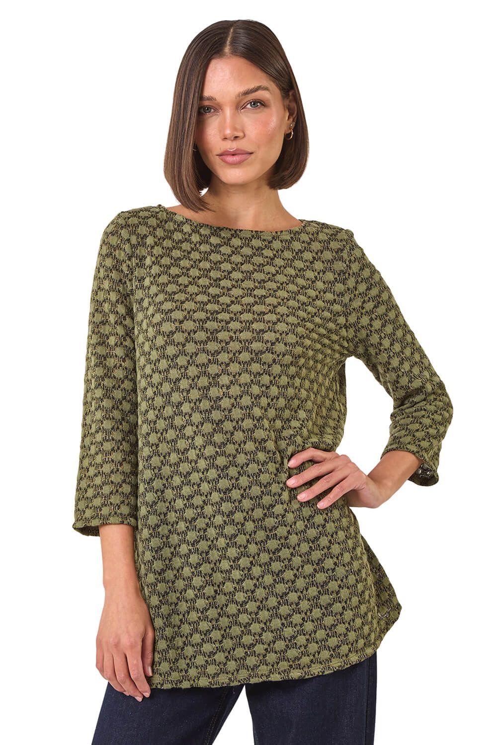 Metallic Textured Knit Tunic Top by ROMAN