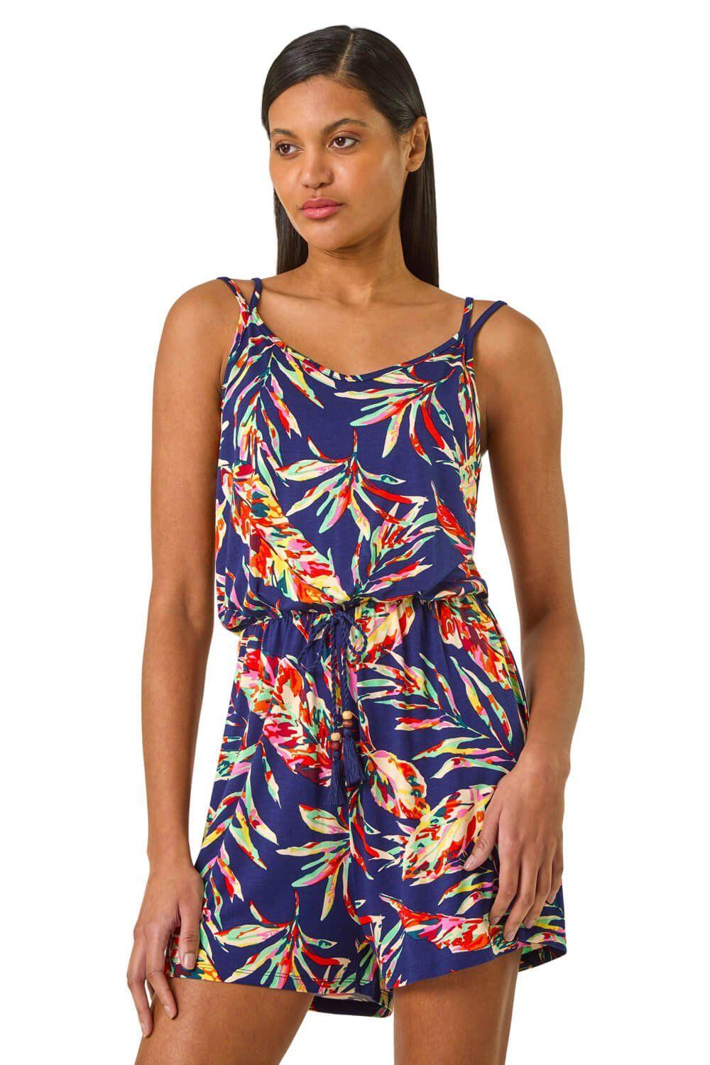Multi Leaf Print Tie Playsuit by ROMAN