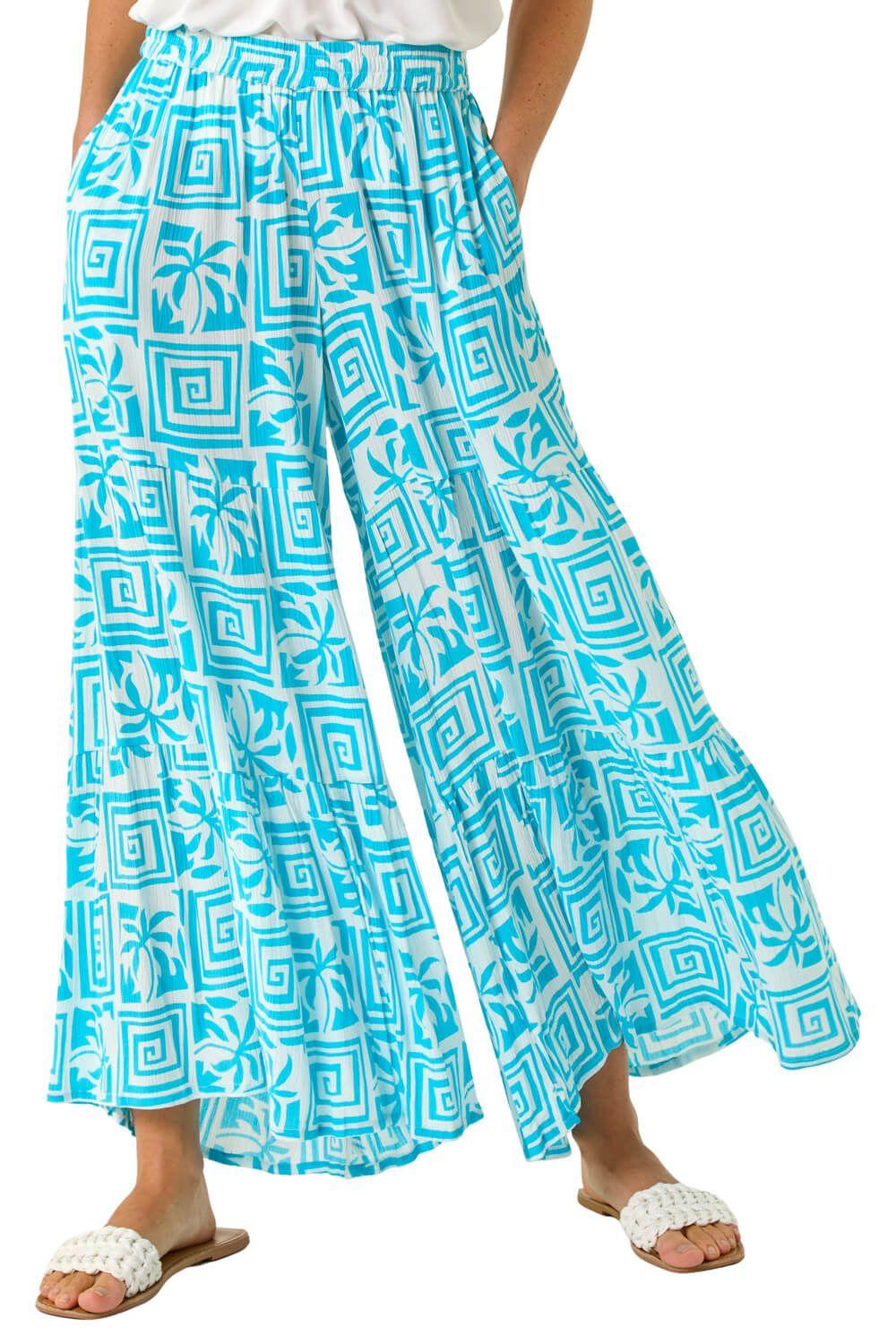 Palm Tile Print Tiered Palazzo Trouser by ROMAN