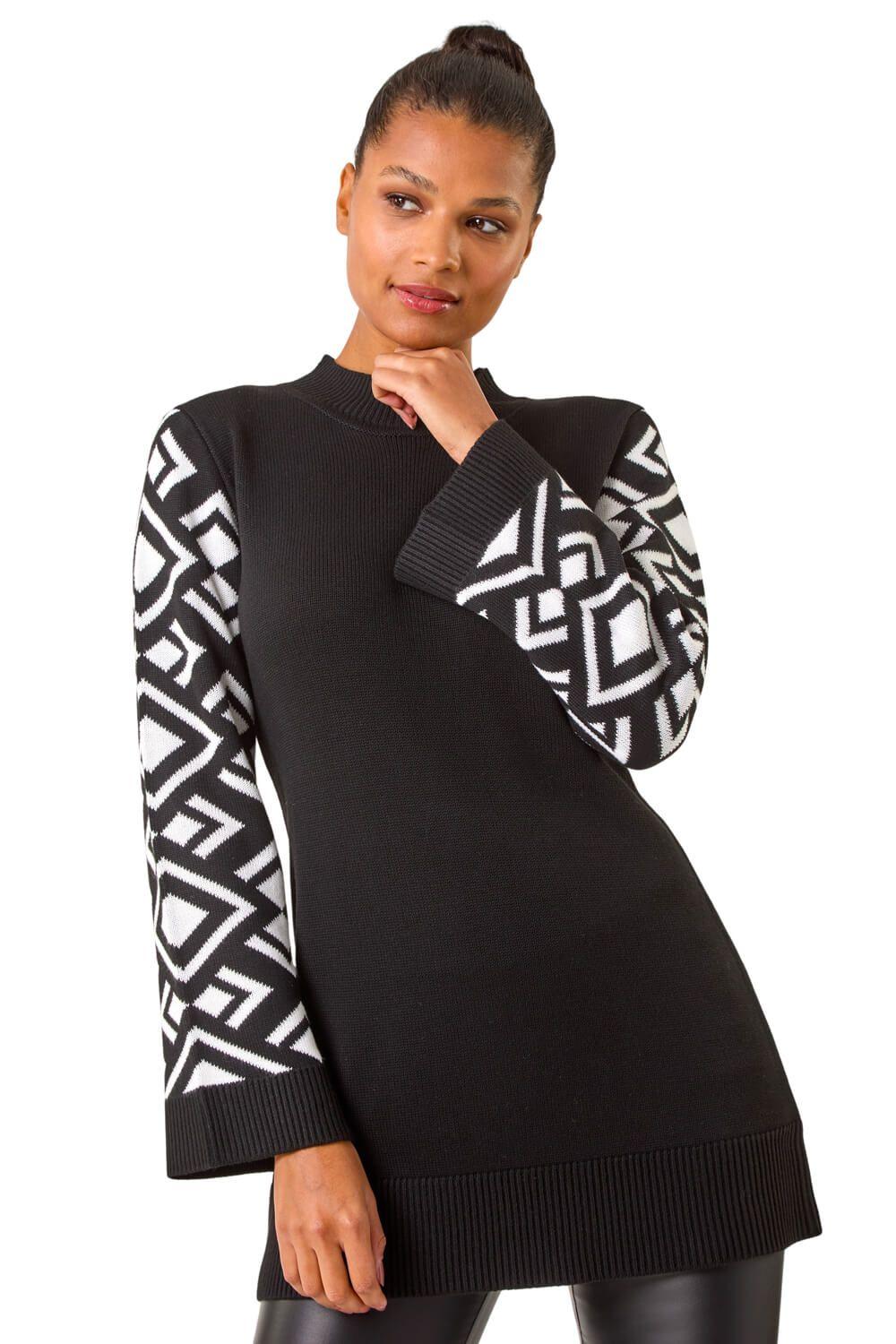 Patterned Sleeve Tunic Knit Jumper by ROMAN