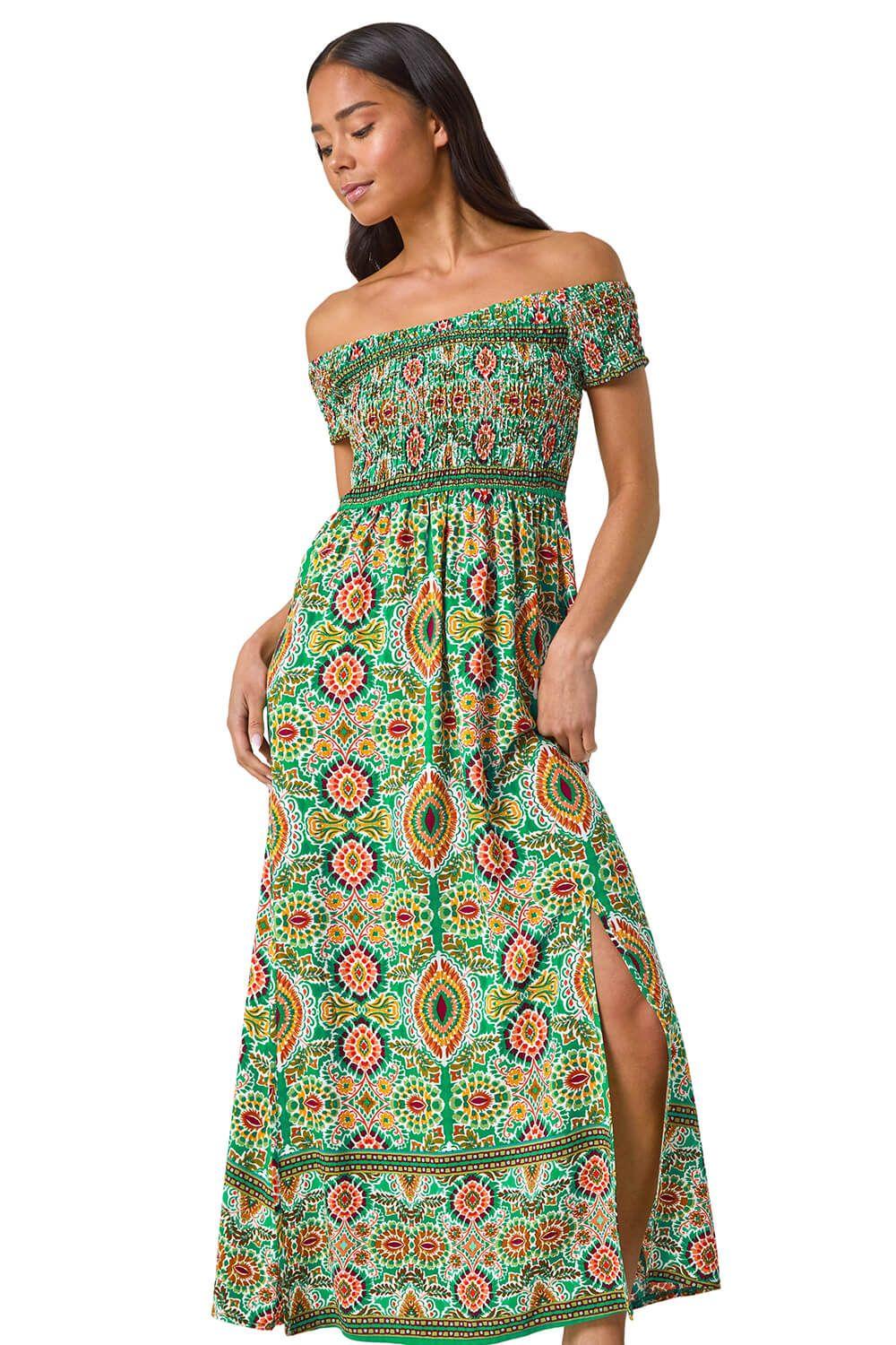 Petite Abstract Bardot Maxi Dress by ROMAN