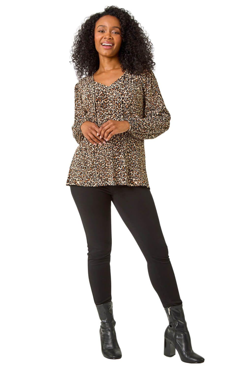 Petite Animal Print V-Neck Plisse Top by ROMAN