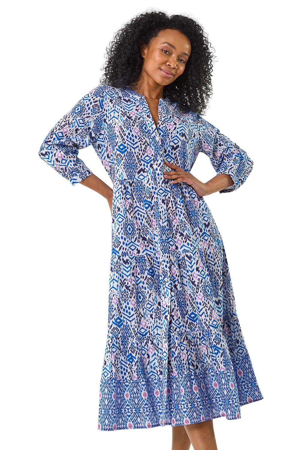 Petite Aztec Tiered Midi Dress by ROMAN
