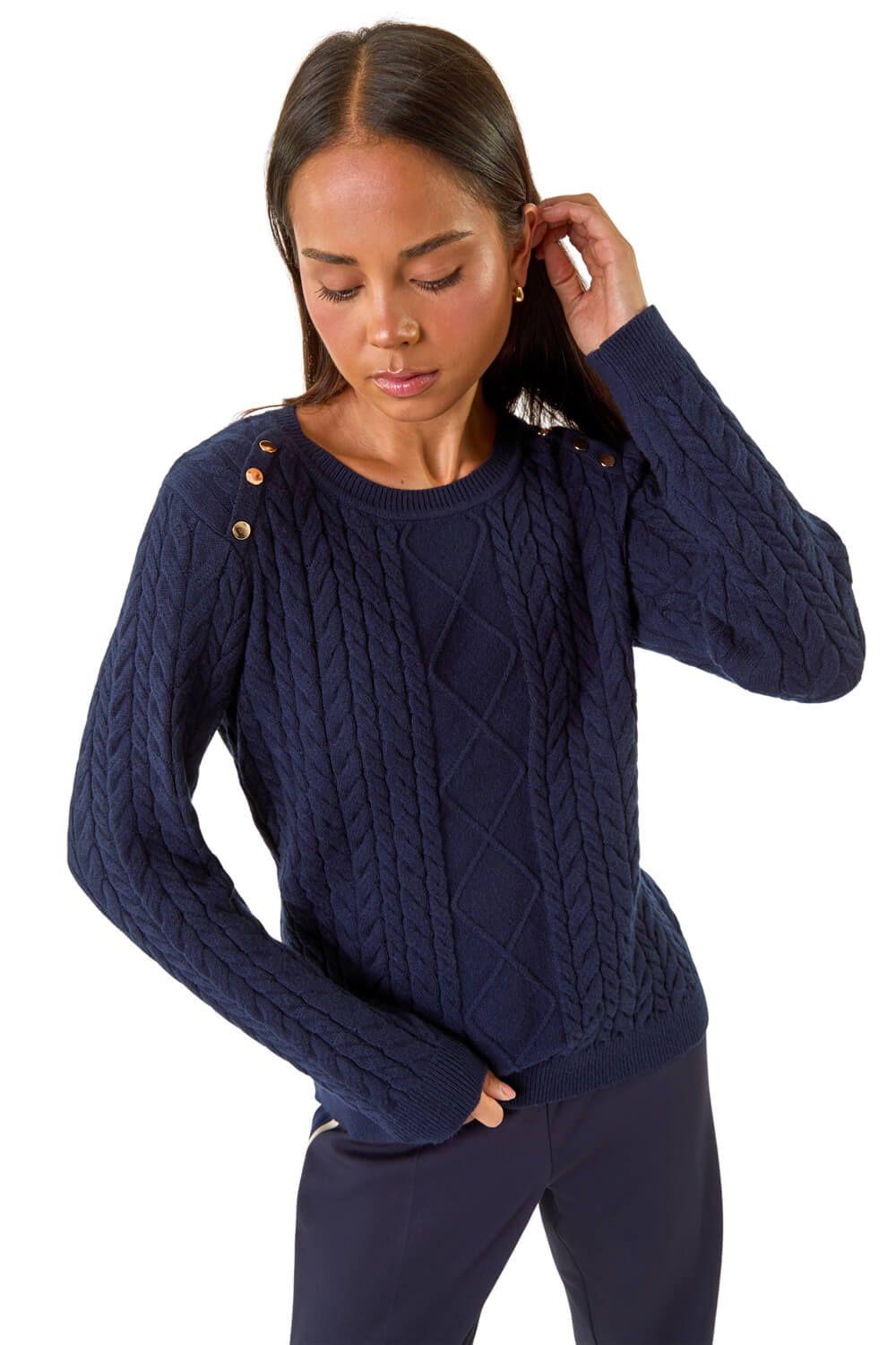 Petite Button Cable Knit Jumper by ROMAN
