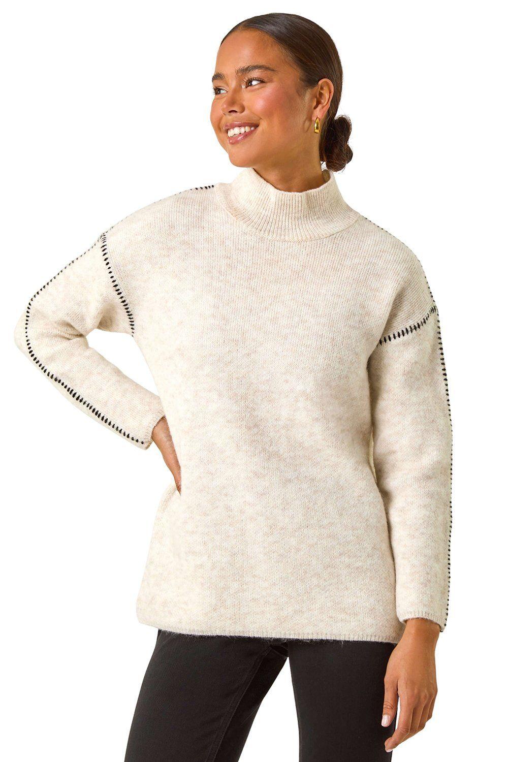 Petite Contrast Stitch Knit Jumper by ROMAN