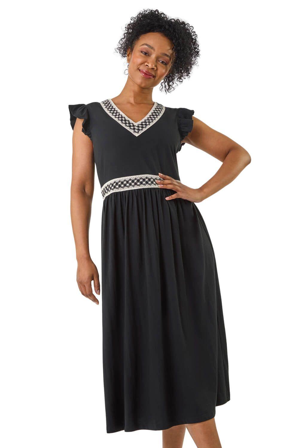 Petite Crochet Trim Midi Dress by ROMAN