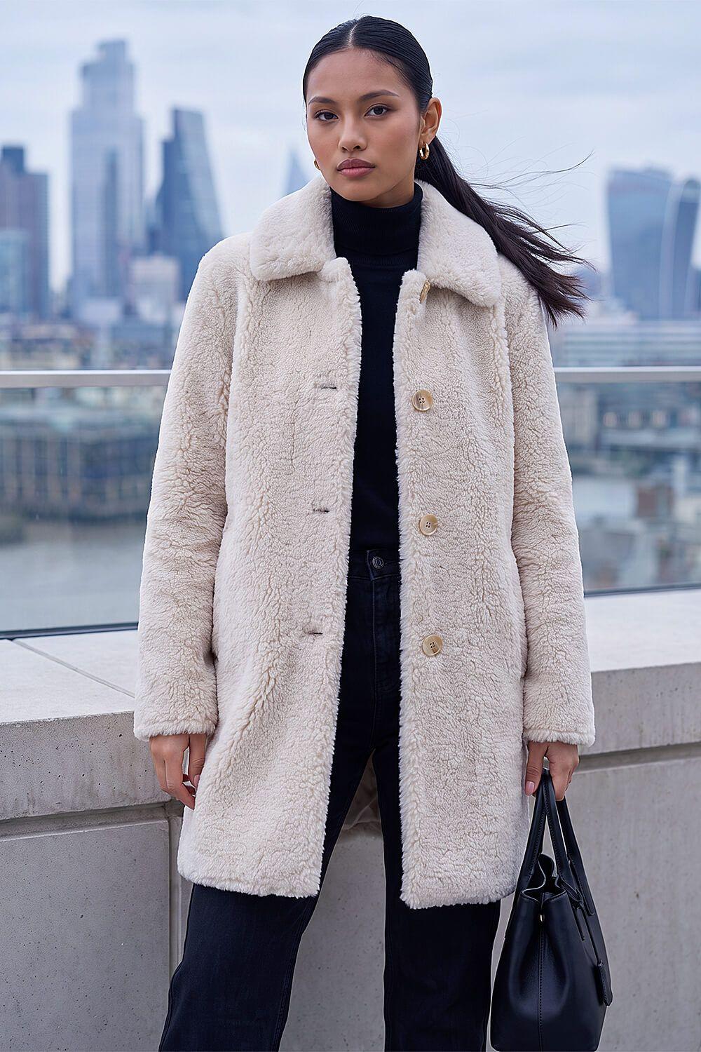 Petite Faux Sheepskin Coat by ROMAN