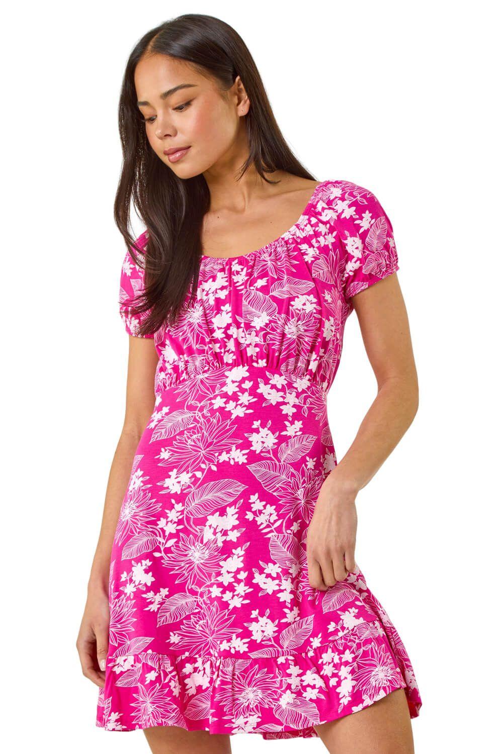 Petite Floral Frill Ruched Dress by ROMAN
