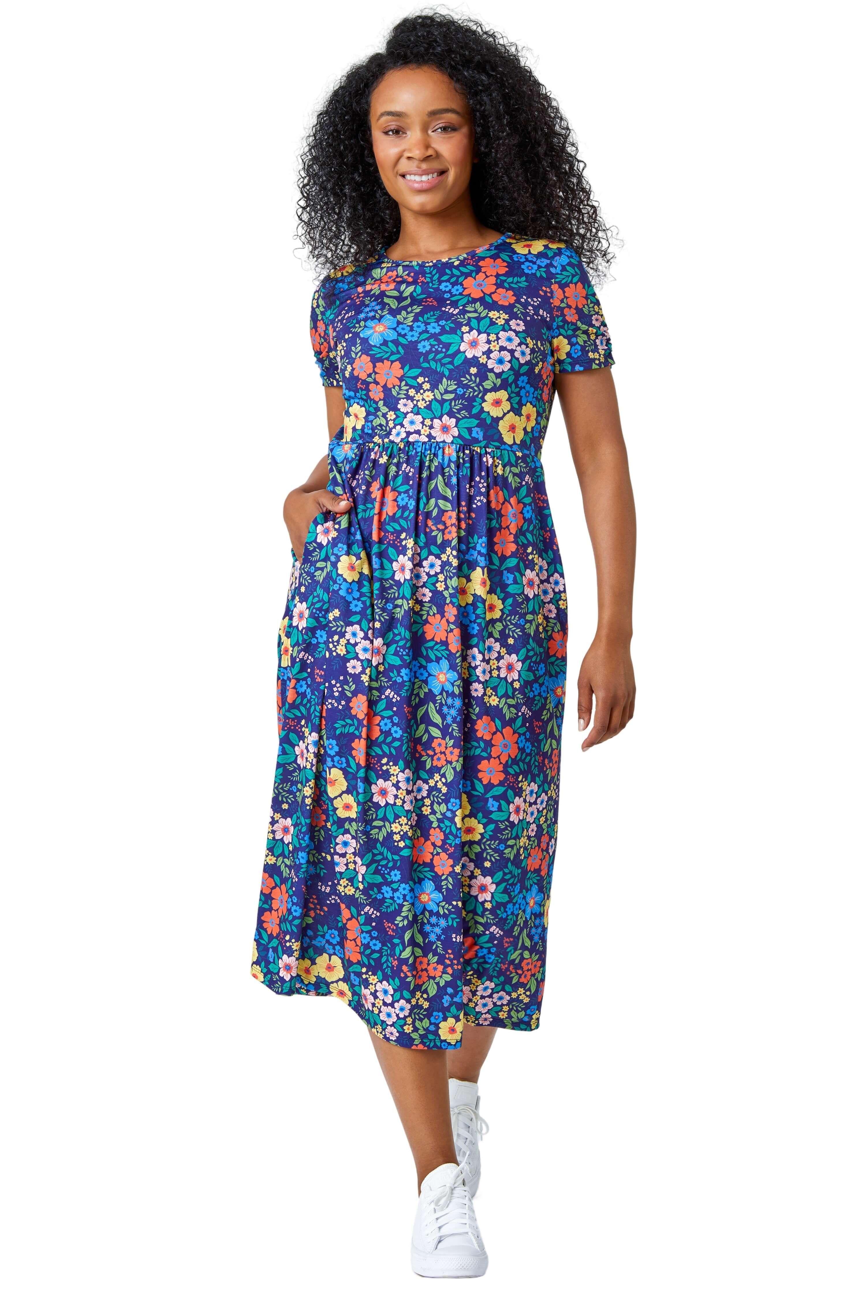 Petite Floral Print Midi Stretch Dress by ROMAN