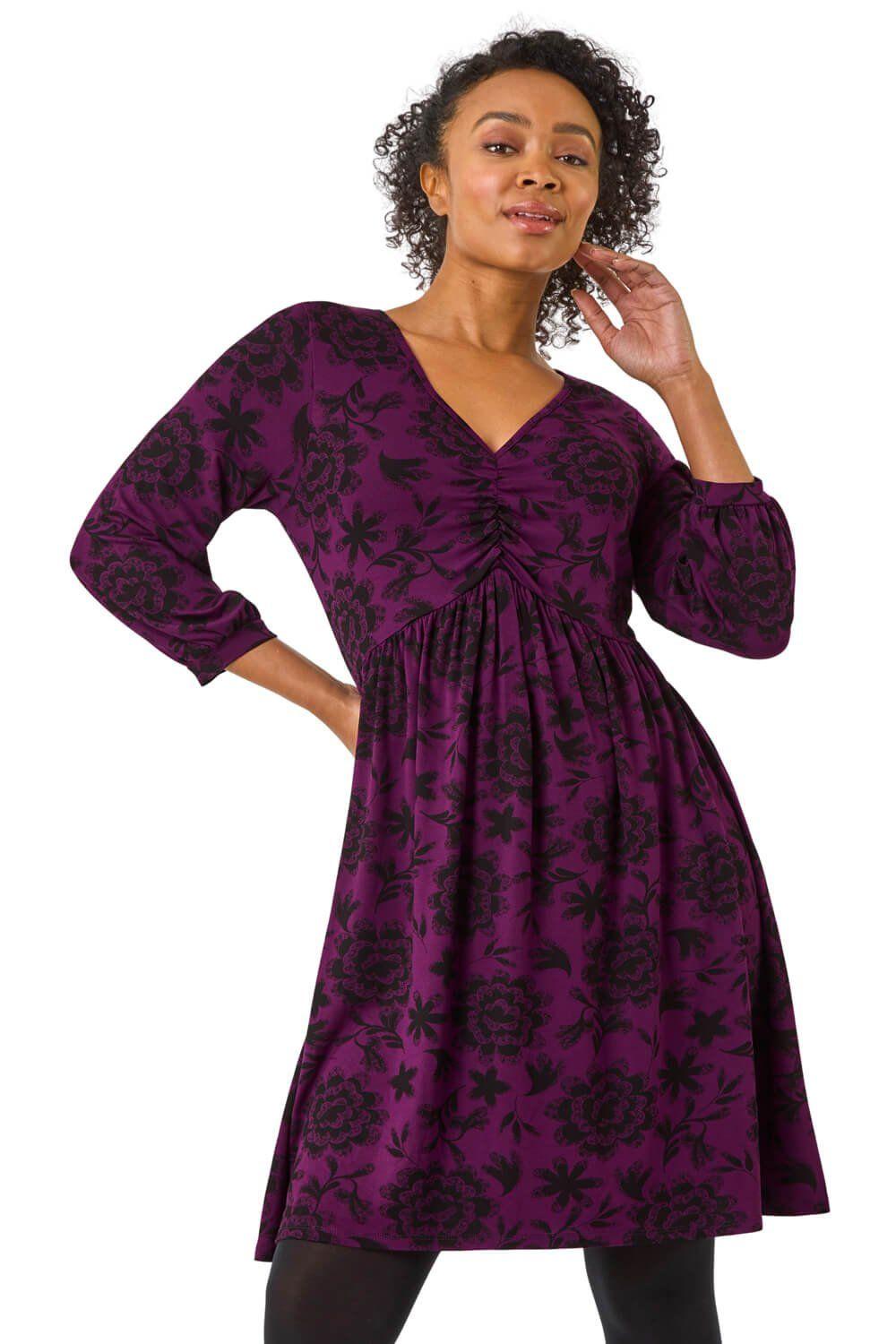 Petite Floral Ruched Dress by ROMAN
