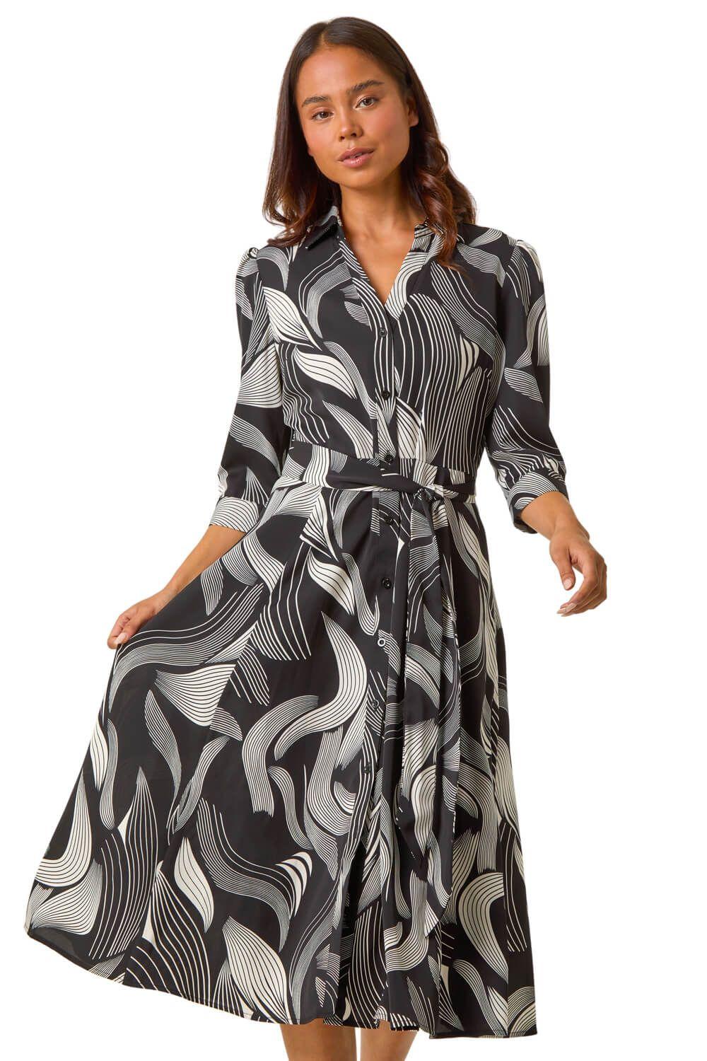 Petite Graphic Belt Detail Midi Shirt Dress by ROMAN