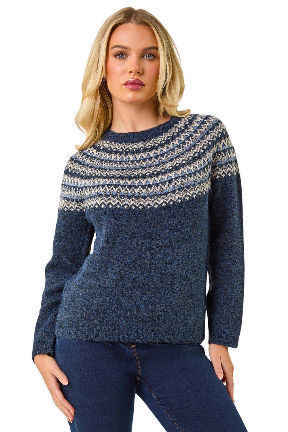 Petite Metallic Fairisle Detail Knit Jumper by ROMAN