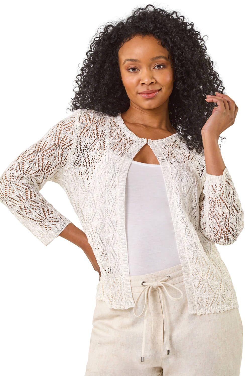 Petite Pointelle Knit Cardigan by ROMAN
