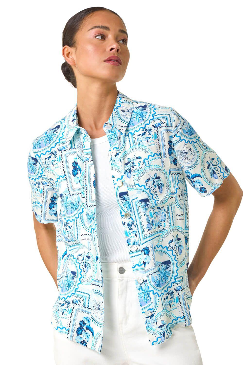 Petite Print Button Through Shirt by ROMAN