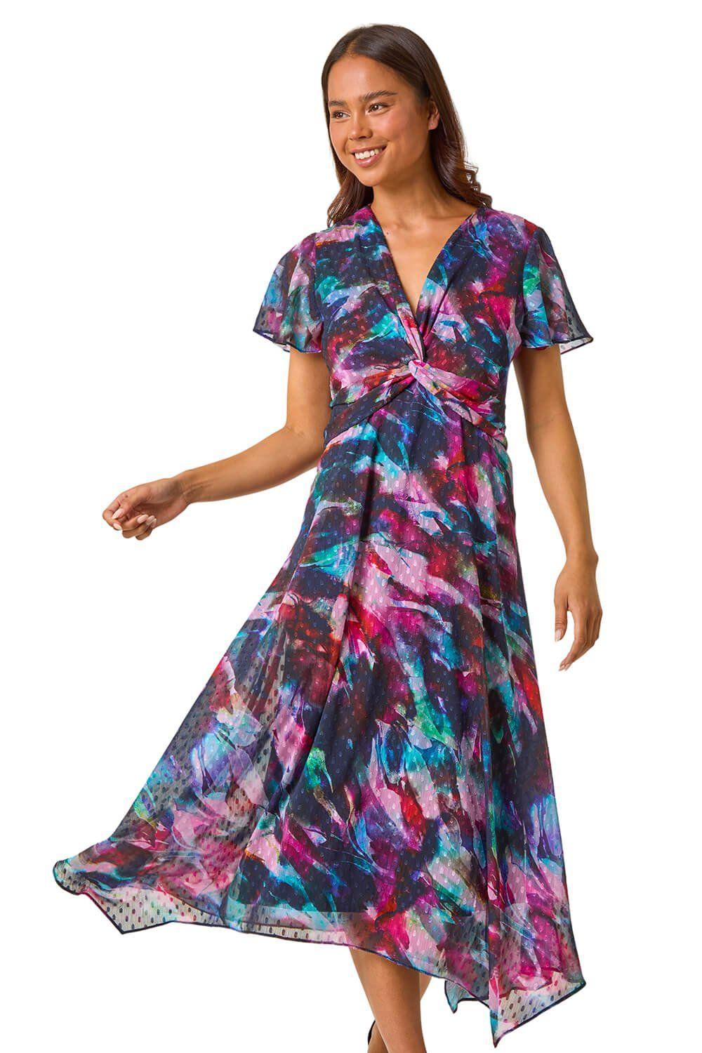 Petite Print Twist Front Dobby Midi Dress by ROMAN