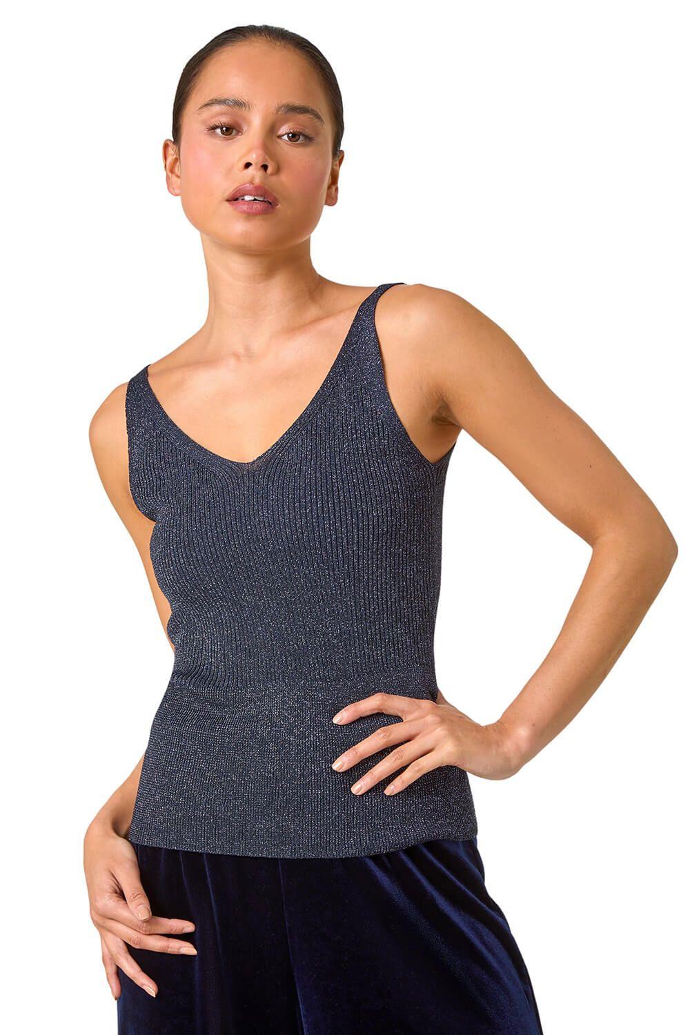 Petite Ribbed Shimmer Knit Vest by ROMAN
