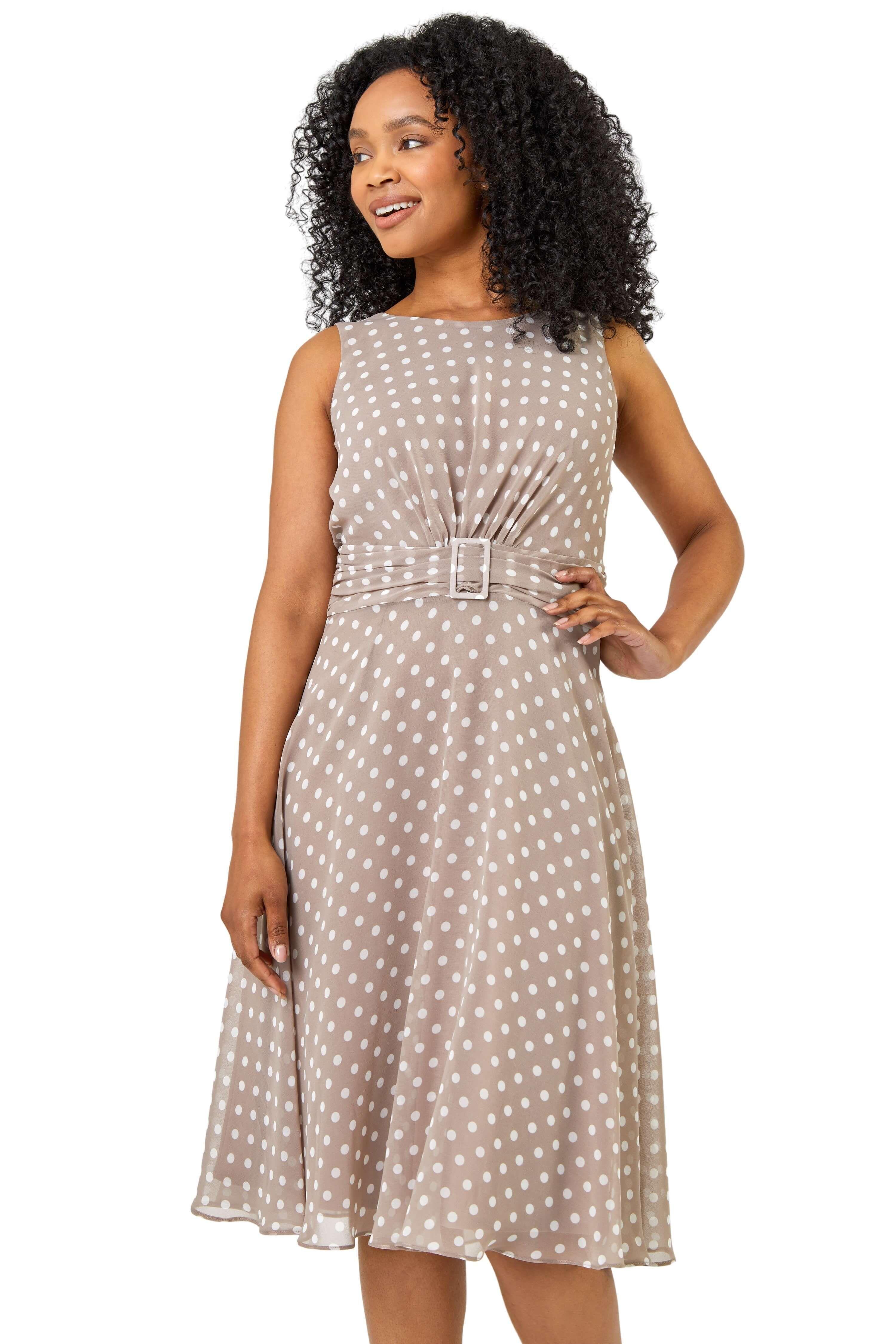 Petite Spot Print Buckle Detail Dress by ROMAN