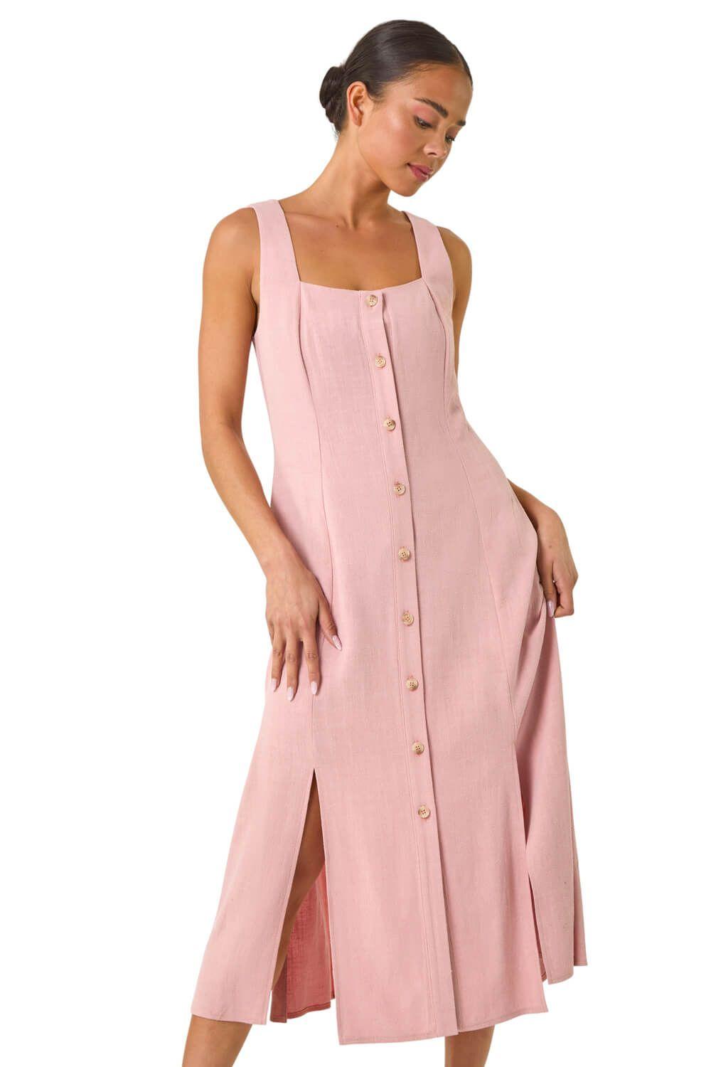 Petite Square Neck Buttoned Midi Dress by ROMAN